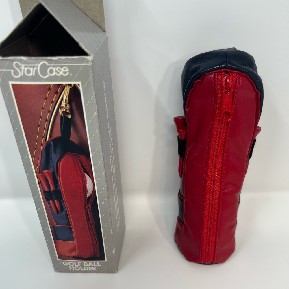 Vintage Golf Star Care  Ball Holder Clip On Navy Blue And Red Gold 4 Tees